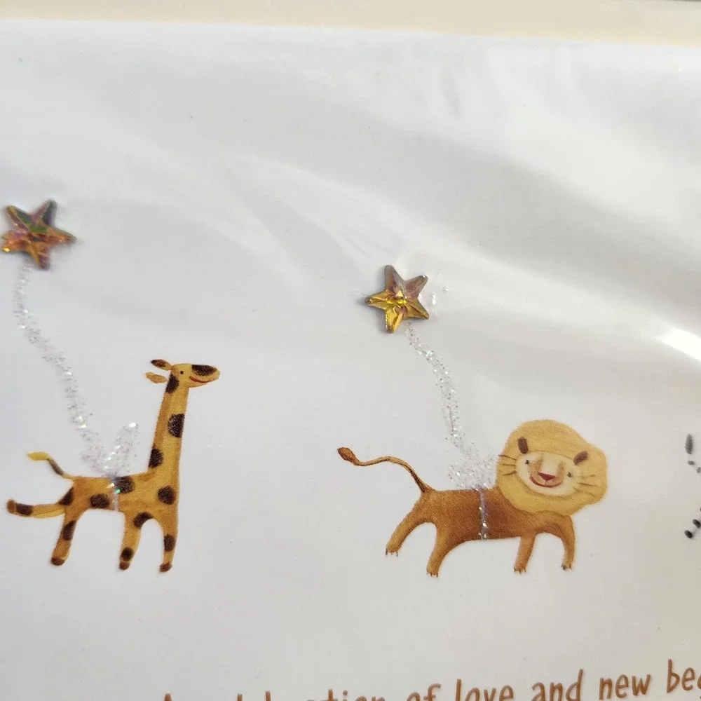 Papyrus Baby Shower Greeting Card Animal Lion Giraffe Zebra Star BSH 402956